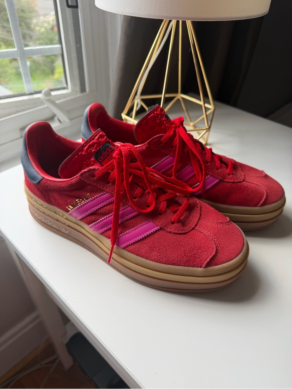 adidas Gazelle Bold Red Sneakers with Pink Stripes US 7
